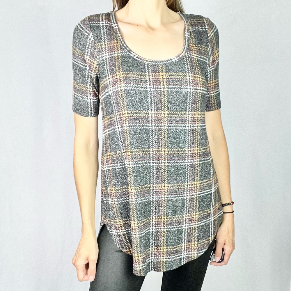 24/7 by MAURICES |🖤🔥 Heather Black Plaid Boatneck 1/2 Sleeve Loose Blouse Top